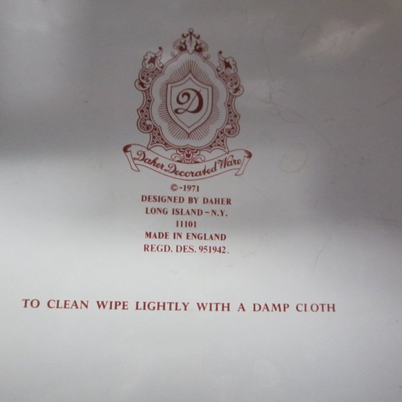 VTG 1971 DAHER DECORATED WARE TIN 10'' BOWL, RED & WHITE BLOSSOMS FLORAL - Picture 5 of 5